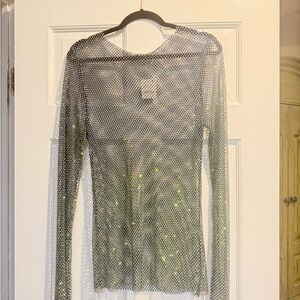 Free People Silver Mesh Long Sleeve Top Size L - don’t miss this one of a kind!!